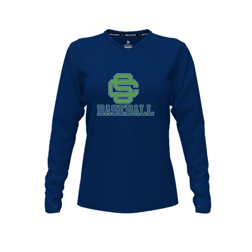 [FTLVPTNV-FYXS-LOGO1] Decker Performance T-Shirt (Female Youth XS, Navy, V Neck, Logo 1, Long Sleeve)