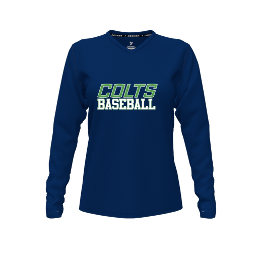 [FTLVPTNV-FYXS-LOGO2] Decker Performance T-Shirt (Female Youth XS, Navy, V Neck, Logo 2, Long Sleeve)