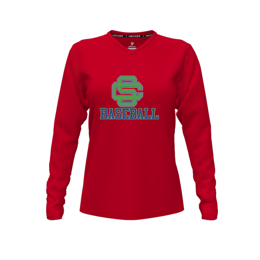 [FTLVPTRD-FYXS-LOGO1] Decker Performance T-Shirt (Female Youth XS, Red, V Neck, Logo 1, Long Sleeve)