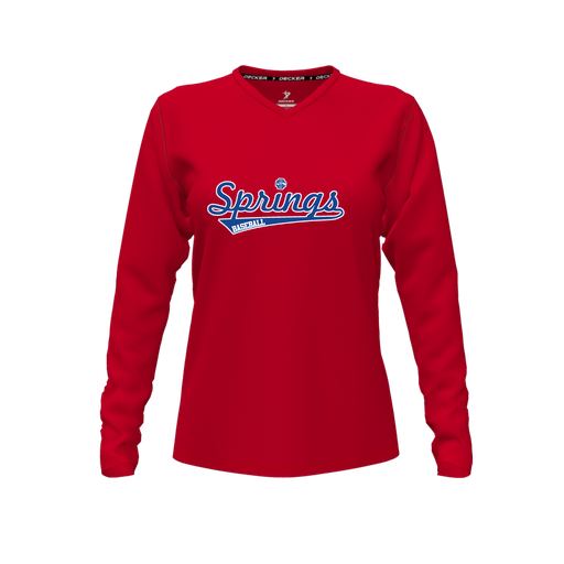 [FTLVPTRD-FYXS-LOGO3] Decker Performance T-Shirt (Female Youth XS, Red, V Neck, Logo 3, Long Sleeve)