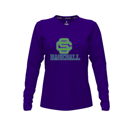 [FTLVPTPP-FYXS-LOGO1] Decker Performance T-Shirt (Female Youth XS, Purple, V Neck, Logo 1, Long Sleeve)